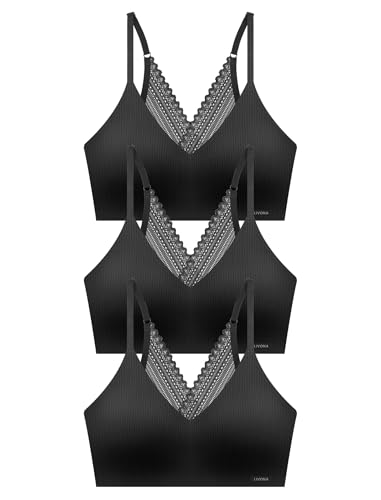Image of Livona Lace Bralette for Women - Comfort Sports Bra Wireless Padded Bralette with Support Workout Tops Cami Crop S-XXL