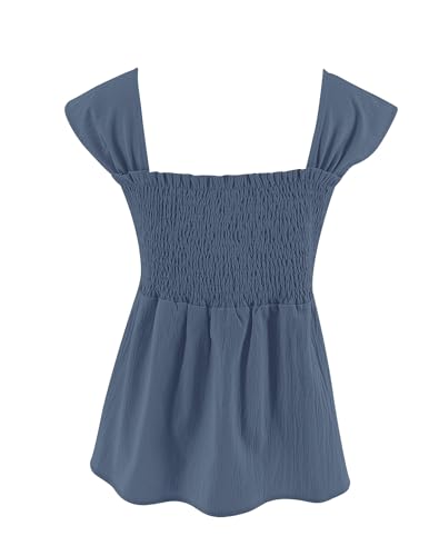 Image of Bingerlily Girls Summer Casual Tops Square Neck T Shirts Cute Smocked Top Tees