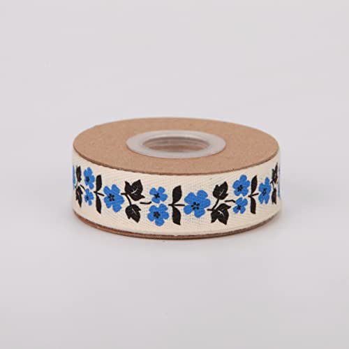 Meseey 2 Rolls 20 Yards 5/8 Inch Blue Flowers Ribbon Black Leaves Natural Cotton Ribbons For Gift Wrapping, Wreath,Tree Decoration, Outdoor Deco (Blue Flower) #TOP3