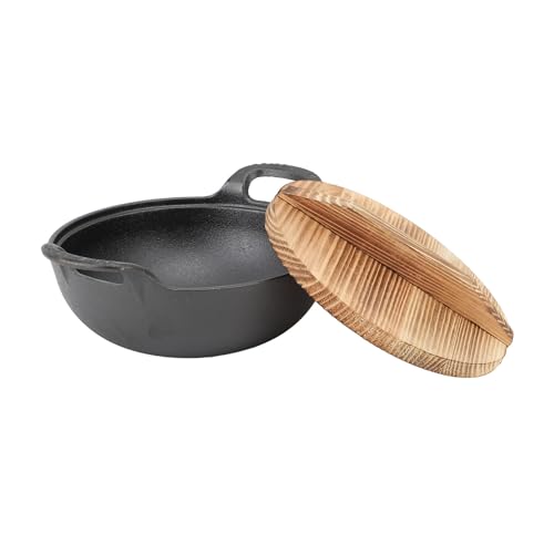 Wok de Hierro Fundido, Auténtica Comida Asiática, Alternativa de Acero Inoxidable, Tapa Incluida para Saltear y Más (20 centímetros)