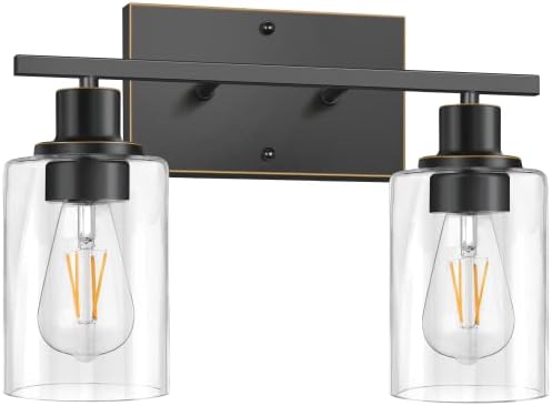 ShineTech 2-Light Bathroom Vanity Light Fixtures, Sconce Wall Lighting with Clear Glass Shade, Modern Wall Lights for Bathroom, Wall Lamp for Mirror Kitchen Bedroom Living Room, Black and Gold