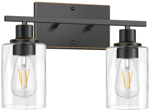 Shinetech 2-Light Bathroom Vanity Light Fixtures, Sconce Wall Lighting With Clear Glass Shade, Modern Wall Lights For Bathroom, Wall Lamp For Mirror Kitchen Bedroom Living Room, Black And Gold #TOP29