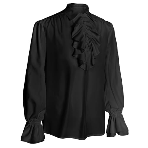 Image of Men's Pirate Shirt Renaissance Victorian Blouse Medieval Vampire Top with Ruffled Collar