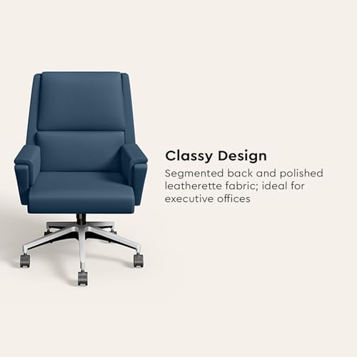 Image of Interio by Godrej Emerald Mid Back Leatherette Ergonomic Chair (Ruben Blue)