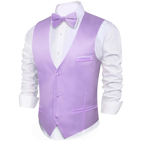 Image of Barry.Wang Mens Suit Vest Bow Tie Set 4PCS Formal V-neck Slim Fit Casual Solid Color Waistcoat Wedding Party Tuxedo