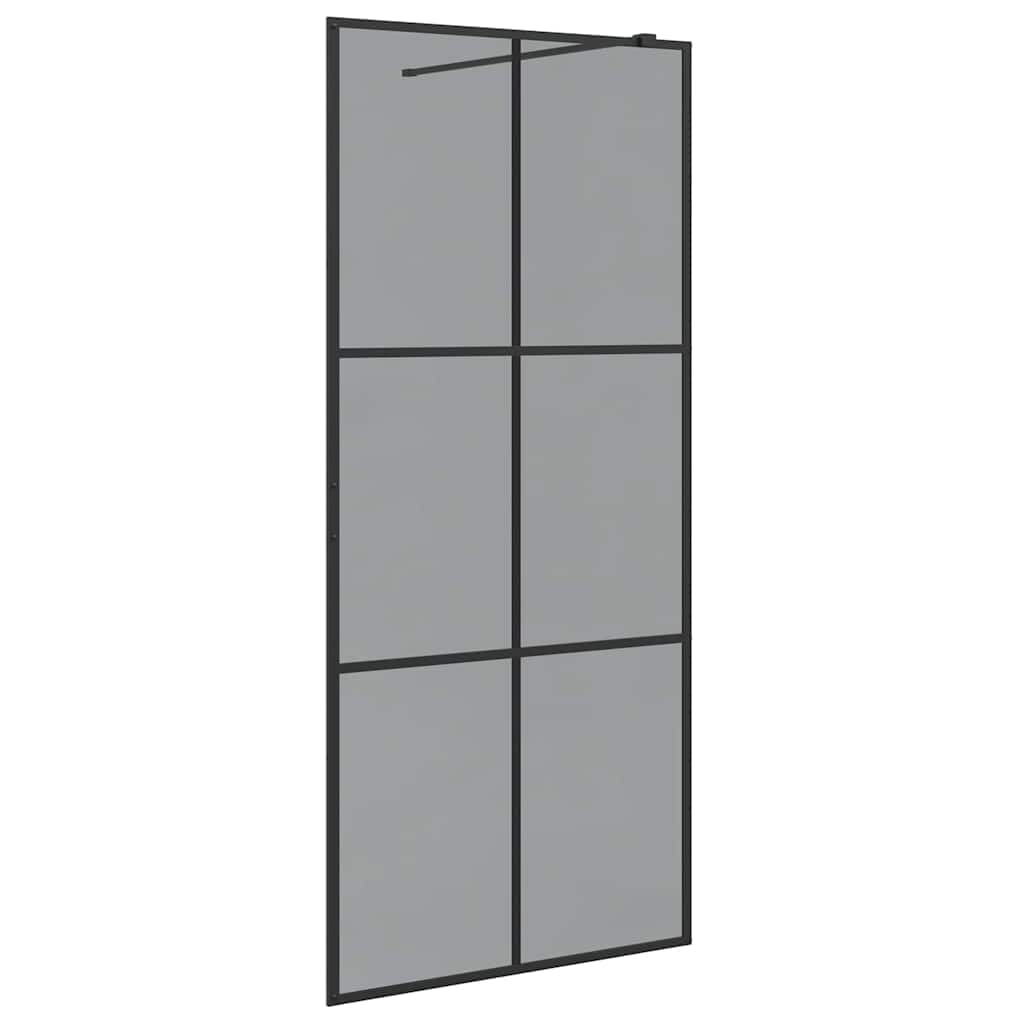 Ścianka prysznicowa Walk-in, czarna, 90 x 195 cm, hartowane szkło bezpieczne, ochrona przed pryskaniem, ścianka działowa, przezroczysta, nie zajmuje dużo miejsca, bez ramy, z regulowaną ramą