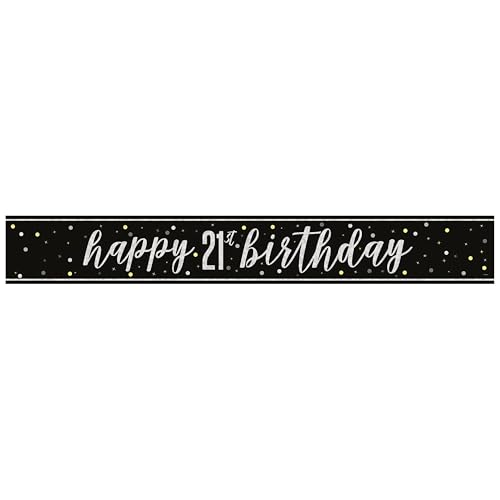 Unique 82261 - Foil Happy 21st Birthday Banner - 2.74 m - Glitz Black Birthday Party - 1 Count (Pack of 1)