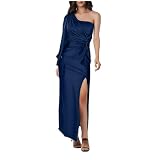Dresses for Women Sexy One Shoulder Twist Front Long Formal Dress High Split Cocktail Wedding Party Maxi Dress