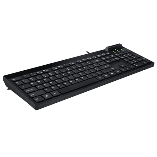 Image of Adesso AKB-140SB Desktop Keyboard with Built-in Smart Card Reader 104-Key Full Size Low Profile Membrane USB Wired for Windows PC Secure Login Banking Healthcare Office