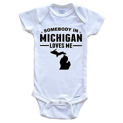 Somebody in Michigan Loves Me One Piece Baby Bodysuit - Michigan Baby Bodysuit
