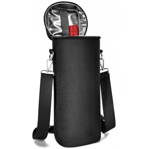 Neverwhy Insulated Wine Bag - Wine Bottle Carrier Tote Cooler Bags Wine Accessory for Gifts Travel Picnic Beach, Black - 1 Bottle