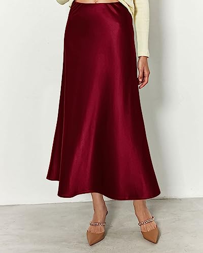 Image of BTFBM 2026 Summer Womens Skirts Silk Elegant High Waist Flowy Long Satin A-Line Midi Skirt Cocktail Wedding Party