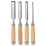 4 Piece Wood Chisel Set, Sturdy Carton Steel Chisels with Wood Handle, Wood Tools for Woodworking and DIY Projects (6mm, 12mm, 18mm, 24mm)