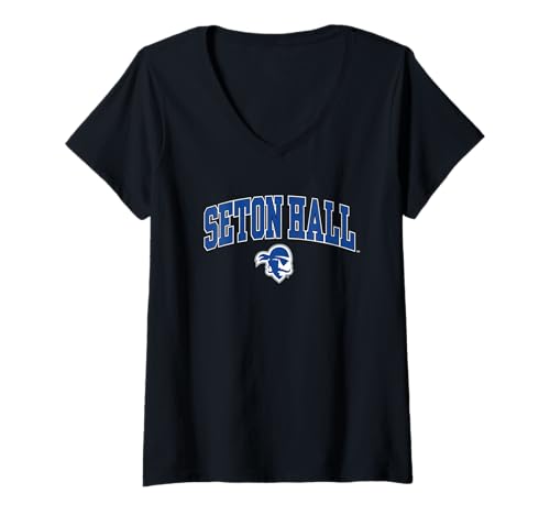 Womens Seton Hall Pirates Arch Over Black Officially Licensed V-Neck T-Shirt