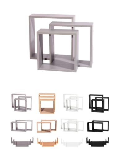 Jardin202 - Estanterías de Pared - Baldas de Varios Niveles - Estantes Flotantes con Fijación Invisible | Diseño Cuadrado (Gris)