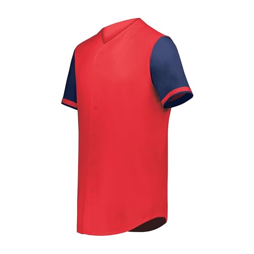 Augusta Sportswear Cutter+ Full Button Baseball Jersey Scarlet/Navy S