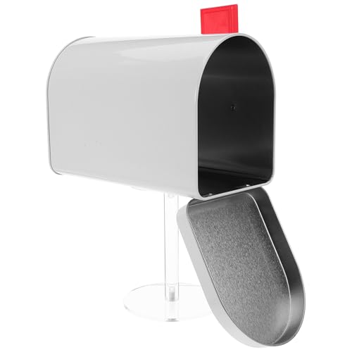 WOONEKY Mini House Mailbox with Stand Iron Construction Multi-use Suggestion and Voting Box Easy Wall Pillar Mount White Stand Mini Mailbox Decor for Home and Office