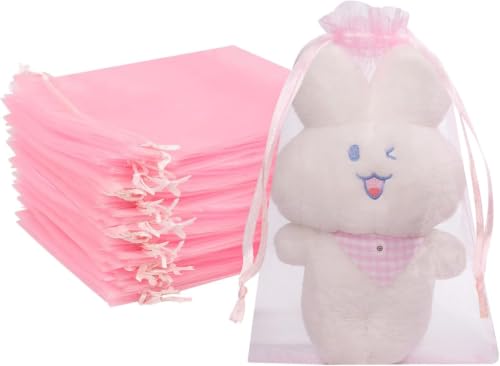 Image of FUNFERY 100PCS Pink Organza Gift Bags 6x9in,Drawstring Pouch for Jewelry