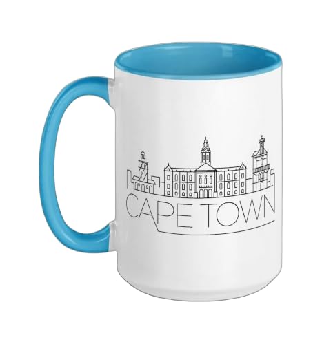 Cape Town Skyline Graphic Men Women Cape Town Cityscape Ceramic Mug, Blue/White, 15oz