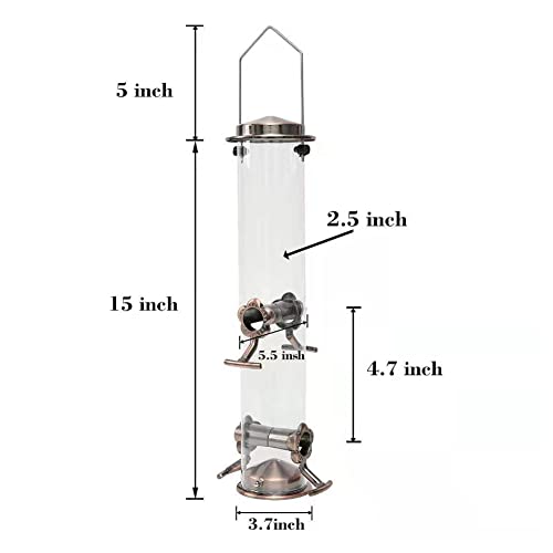 Growtail Tube Bird Feeder Hanging For Outside Wild Finch, 4 Feeding Ports Metal Copper Finishing For Garden Yard Outdoor #TOP3