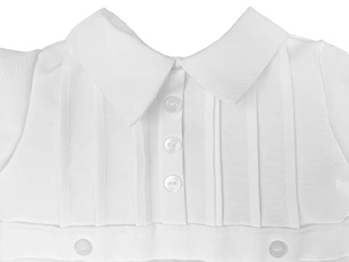 Baby Boys White Short Sleeve Collared Romper Coverall with Pin-Tucking3