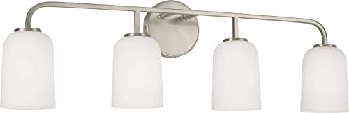 HomePlace Lighting 148841BN-542 Lawson Transitional Soft White Glass Bell Vanity Light for Bathroom, 4-Light 400 Total Watts, 10" H x 32" W, Brushed/Satin Nickel