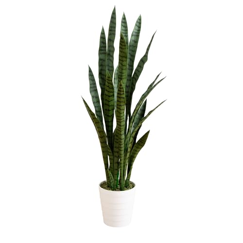 Nearly Natural 4-ft Artificial Snake Plant in white decorative planter