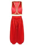 Freebily Traje De Princípe Árabe Para Niños Chaleco Brillante + Pantalones Cintura Elástica Disfraz Aladino Lampara Disfraz De Dubai Rojo 15-16 años