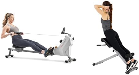 Sunny Health and Fitness 45 Degree Hyperextension Roman Chair, Steel, Grey, One Size + Compact Folding Magnetic Rowing Machine with 109 CM Slide Rail, 130 KG Max Weight