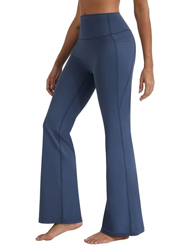 Womens Flare Leggings No Front Seam Flare with Tummy Control High Waisted Wide Leg Yoga Pants Navy Blue