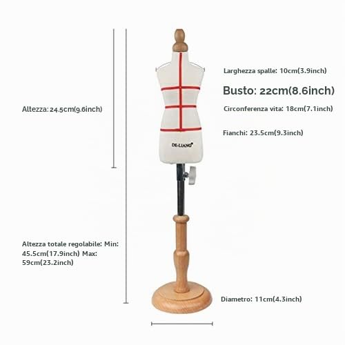 Manichino femminile con supporto, altezza regolabile da 45,7 a 58,4 cm, corpo manichino con base in legno, manichino appuntabile, espositore per gioielli per da cucito