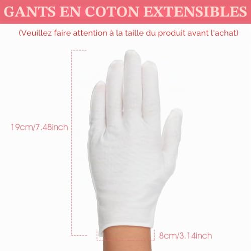 AHQiZFX Lot de 3 paires de gants en coton blanc pour mains sèches, hydratants, eczéma cosmétique, spa pour les mains et inspection des bijoux, gants en tissu respirant extensible et lavable - L – vue 2