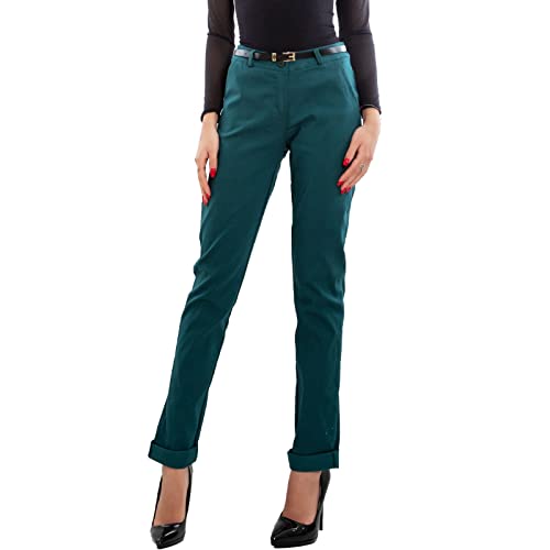 Toocool Pantalon Classique pour Femme, Pantalon Elégant Taille Basse avec Poches et Ceinture, Pantalons d'Eté pour Femme AS-28251 [S, Pétrole]