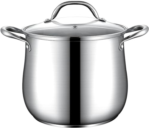 Minp 鍋 ih対応 両手鍋 カレー鍋 スープジャー パスタ鍋 寸胴鍋 ガラス鍋蓋付 深型 スープポット シチューポート ステンレス鋼 鍋 調理器具 半寸胴鍋 大容量 三層底 各種熱源対応 煮物 カレー シチューポット ストックポットキッチン用品 業務用