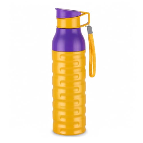 Image of CELLO Puro Steel-X Delta 900 PU Insulated Water Bottle for Office 705 ml Yellow | Wide Mouth Easy to Carry with Strap Leak Proof Flip Top Lid Inner Steel Water Bottle for School Kids, College & Travel