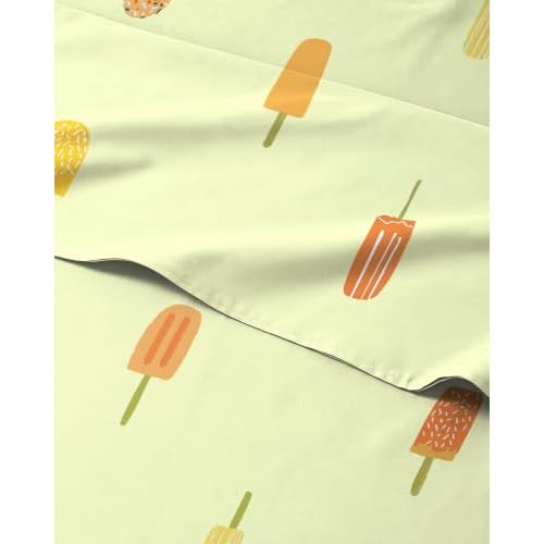 Kids Twin Size Popsicle Bed Sheets - 3 Piece Kids Popsicle Sheet Set - Summer Treat Bedding - Ultra-Soft, Cute & Cozy - Breathable & Machine Washable - Sweet Bed Set for Boys, Girls, Teens &