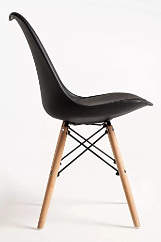 Image of Set of 4 Modern Style Mid Century Modern Dinning Room Cafe Hotel Office Wooden Legs Chair (Black with Cushion)