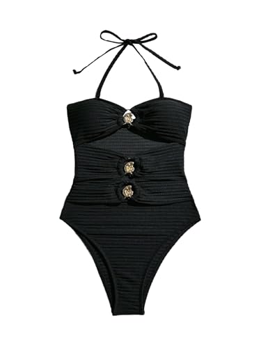 Milumia Women's One Piece Cut Out Ring Swimsuit Bandeau Textured Bathing Suit with Straps3