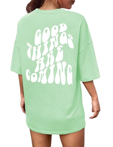 CMTOP Oversize Mujer Letras Creativas Camisetas Verano Manga Corta Algodón Casual Camiseta Holgada Estampado T-Shirt con Cuello Redondo Mujer Multicolor Short Sleeve Shirt