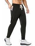 PLEPAN Mens Jogger Sweatpants Slim Fit Workout Pants for Gym Bodybuilding Training with Zipper Pockets Black M