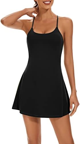 OVRUNS Women's Tennis Dress Built-in Bra & Shorts Athletic Dress with Pockets Exercise Workout Golf Dress for Women - Black II- M
