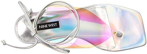 Nine West Women's POPI3 Heeled Sandal, Silver/Blue Multi, 7 | Image 4