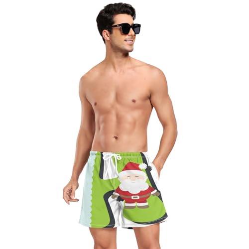 Yuiboo Christmas Ornaments HMen Beach Shorts Men 2 in 1 Workout Running Shorts with Compression Liner Beachwear Quick Dry Elastic Multi