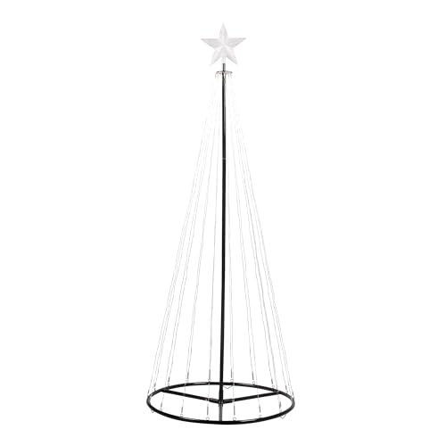 The Christmas Workshop 6FT Outdoor Cone Trees | 573 Individual Micro LED Lights | Light-Up Star Tree Topper | Transformer Included For Indoor Use | Animated Light Display (Bright White)