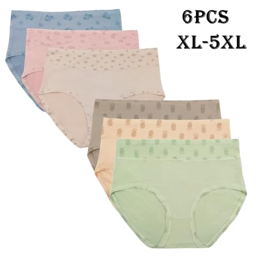 Image of Women's Underwear Plus Size XL-6XL Panties Briefs High Waist Rose Floral Print 6 Pack Undies