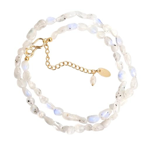 Gempires Natural Rainbow Moonstone Crystal Necklace June Birthstone Gemstone Jewelry Hypoallergenic 18 Inch Gold Plated New Beginning Handmade Jewelry For Women