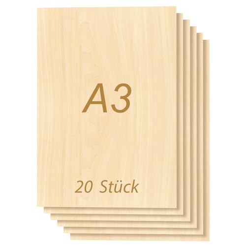 Tocome 20 Stück A3 Sperrholz Linde 420 x 297 x 3mm Laserfähig Sperrholzplatte 3mm Linden Holzplatten Plywood Holz für laser