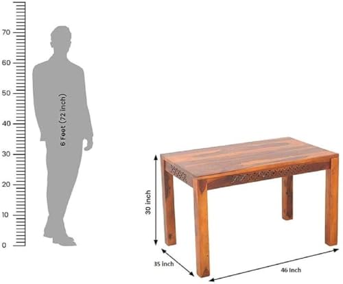 Image of RECTART Solid Wood Dining Table Set with Chairs for Living Room Home | Wooden Dining Room Sets Furniture for Hotels and Restaurants | (Natural Teak CNC Top, 4 Seater with Bench)