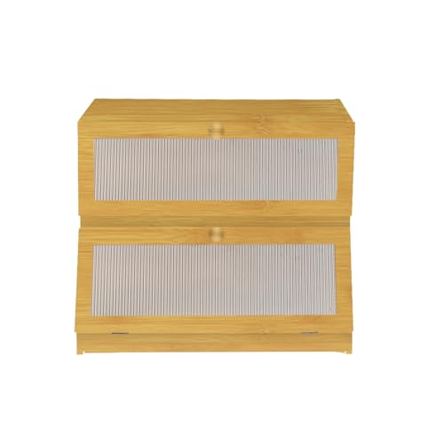 Contenitore per Pane in Bambù con Due Ripiani, Cassetta per Pane con Tagliere, Aperture Trasparenti e Fentaie di Aerazione per Pane, Pane Tostato - 40 x 33 x 25 cm - Bambù - Colore Originale
