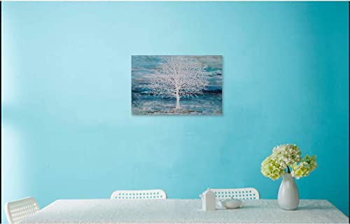 Rfdepot Arts Tree Canvas Wall Art - Hand Painted Large Teal And Blue Paintings With Gold Foil, Modern Abstract Tree Of Life Picture For Living Room Bedroom Dinning Decor #TOP4